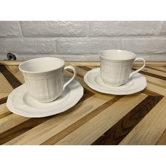 Mikasa Ultima + HK 400 Antique White, Set Of 2, 10 Oz Coffee, Tea Cups & Saucers - Picture 2 of 10